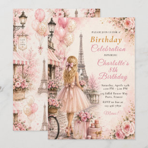 Invitación Fiesta de Cumpleaños París Rosa