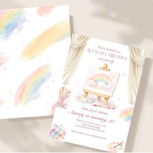 Invitación Fiesta de Cumpleaños Pastel Creativo Arcoíris de A