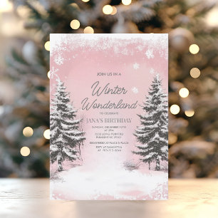 Invitación Fiesta de cumpleaños Pastel Pink Winter Wonderland