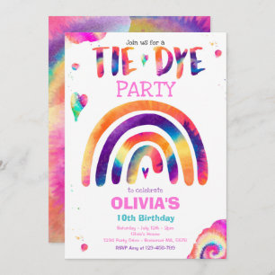 Invitación Fiesta de cumpleaños Pastel Tie Dye Hippy Fiesta