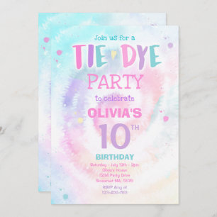 Invitación Fiesta de cumpleaños Pastel Tie Dye Hippy Fiesta