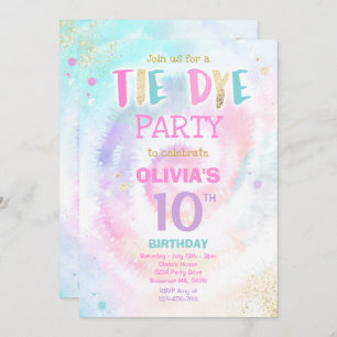 Invitación Fiesta de cumpleaños Pastel Tie Dye Hippy Fiesta