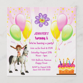Invitación Fiesta de cumpleaños, pastel y globos