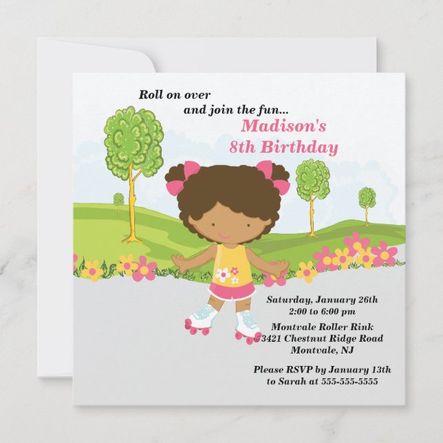 Invitación Fiesta de cumpleaños patinadora del chica (Anverso)