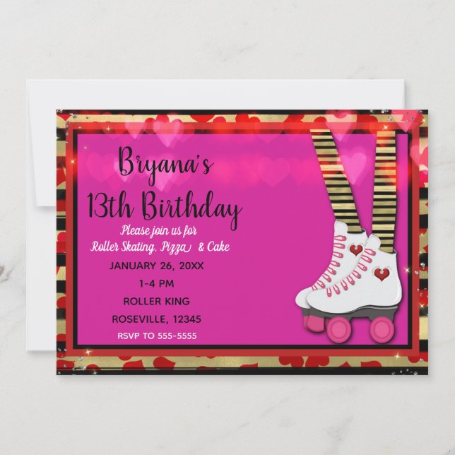Invitación Fiesta de Cumpleaños Patinaje sobre Ruedas Corazon (Anverso)