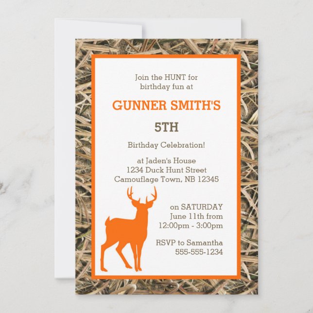 Invitación Fiesta de Cumpleaños Pato Camuflaje / Camo Buck (Anverso)