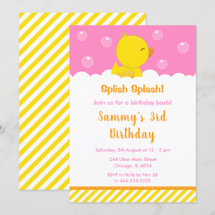 Invitación Fiesta de Cumpleaños Pato de Goma Amarillo y Rosa