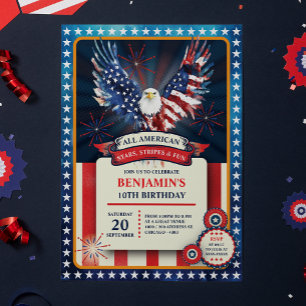 Invitación Fiesta de Cumpleaños Patriótica Águila Americana