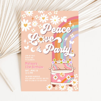 Invitación Fiesta de Cumpleaños Paz Amor Groovy Daisy Arcoíri