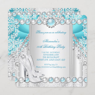 Invitación Fiesta de cumpleaños Pearl 2 de Silver verde azula