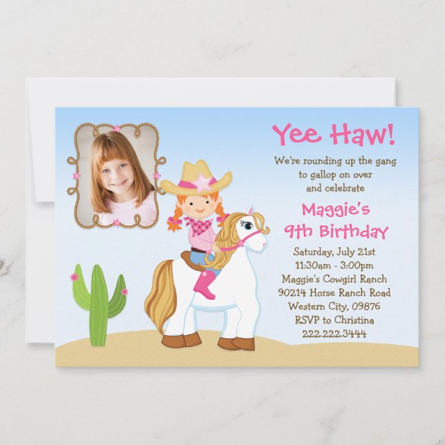 Invitación Fiesta de cumpleaños pelirroja del caballo de la (Anverso)