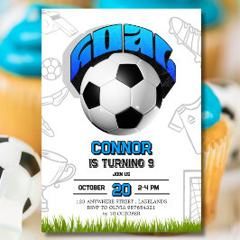 Invitación Fiesta de Cumpleaños Pelota de Fútbol Azul y Blanc