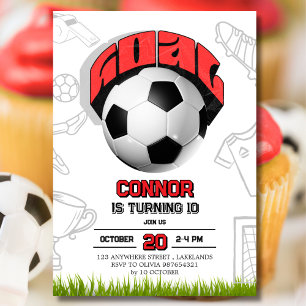 Invitación Fiesta de Cumpleaños Pelota de Fútbol Roja y Blanc