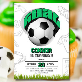 Invitación Fiesta de Cumpleaños Pelota de Fútbol Verde y Blan