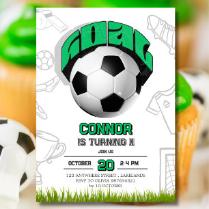 Invitación Fiesta de Cumpleaños Pelota de Fútbol Verde y Blan