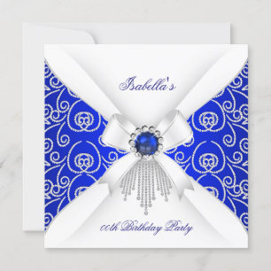 Invitación Fiesta de Cumpleaños Perla Diamante Blanco Azul Re
