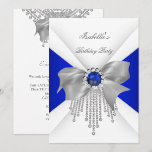 Invitación Fiesta de Cumpleaños Perla Diamante Blanco Azul Re