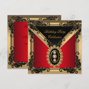 Invitación Fiesta de Cumpleaños Perla Dorada Negra Roja
