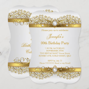Invitación Fiesta de Cumpleaños Perla Elegante Oro Blanco Pla