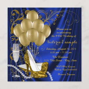 Invitación Fiesta de Cumpleaños Perla Glamour Azul Real Mujer