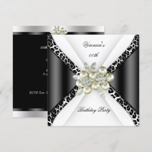Invitación Fiesta de Cumpleaños Perla Leopardo Gris Negro Bla