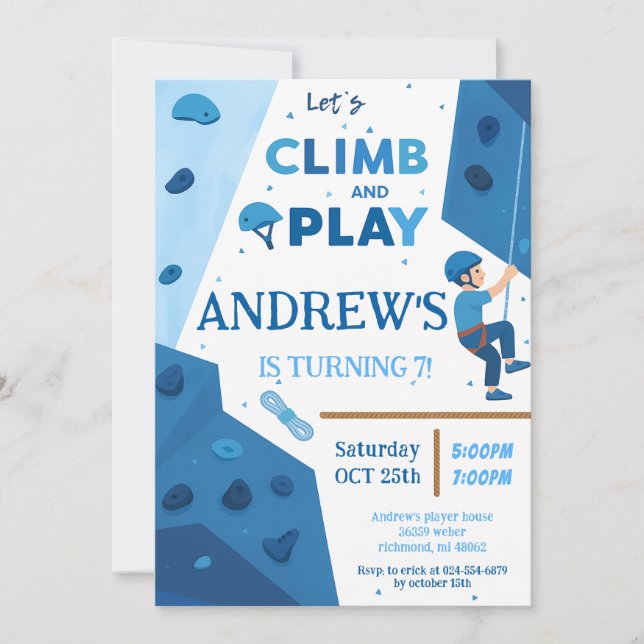 Invitación Fiesta de cumpleaños personal de escalada en roca  (Anverso)