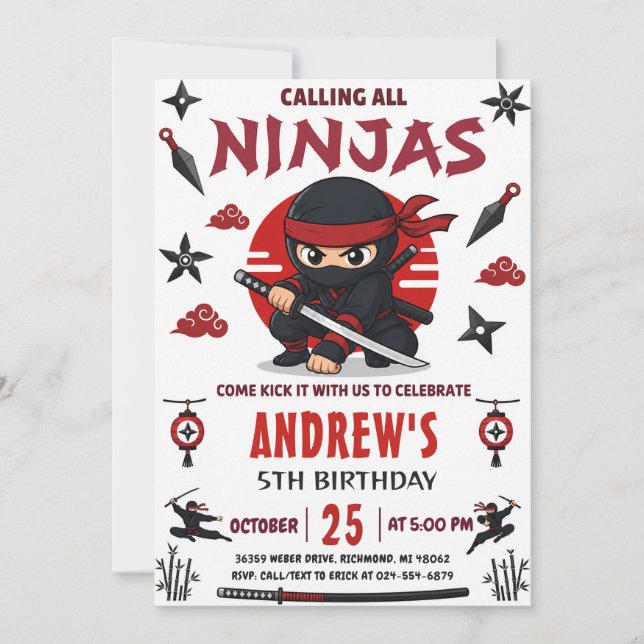 Invitación Fiesta de cumpleaños Personal Ninja Warrior (Anverso)