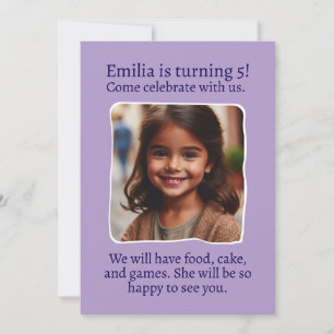 Invitación Fiesta de cumpleaños personalizada con foto 5 años