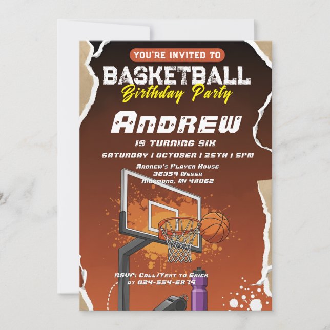 Invitación Fiesta de cumpleaños personalizada de baloncesto s (Anverso)