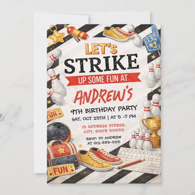 Invitación Fiesta de Cumpleaños Personalizada de Bolos al Est (Anverso)