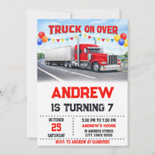 Invitación Fiesta de cumpleaños personalizada de camión semi 