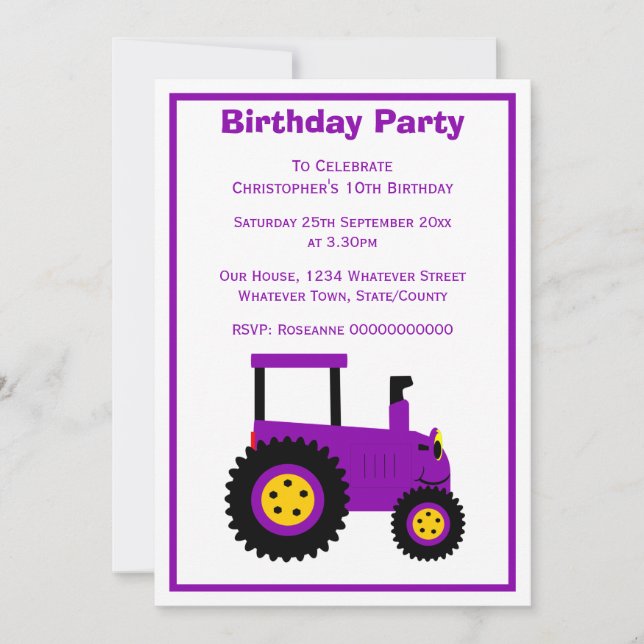Invitación Fiesta de Cumpleaños Personalizada de Diseño de Tr (Anverso)