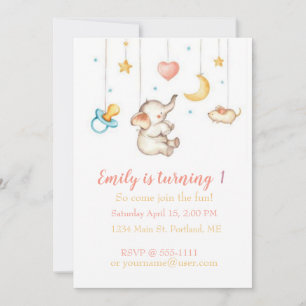 Invitación Fiesta de cumpleaños personalizada de elefante beb