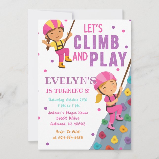 Invitación Fiesta de cumpleaños personalizada de escalada en  (Anverso)