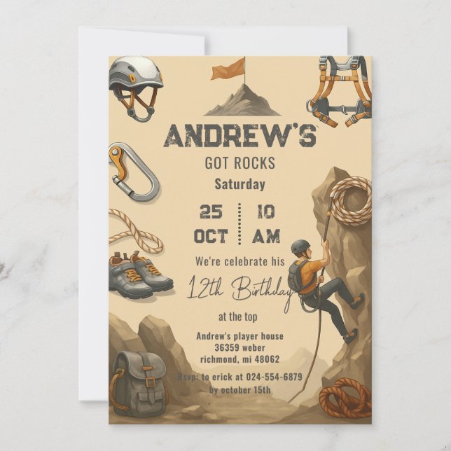Invitación Fiesta de Cumpleaños Personalizada de Escalada en  (Anverso)