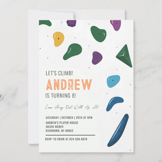 Invitación Fiesta de Cumpleaños Personalizada de Escalada en  (Anverso)