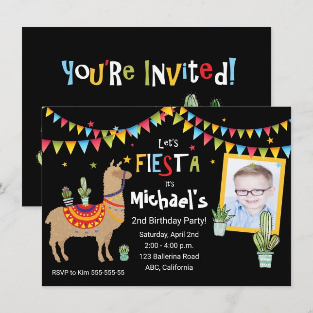 Invitación fiesta de cumpleaños personalizada de fotos de lla (Anverso / Reverso)