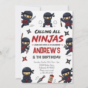 Invitación Fiesta de cumpleaños personalizada de guerrero nin
