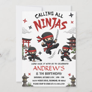 Invitación Fiesta de cumpleaños personalizada de guerrero nin