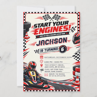 Invitación Fiesta de cumpleaños personalizada de karting mode