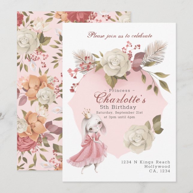 Invitación fiesta de cumpleaños personalizada de Princess Bun (Anverso / Reverso)
