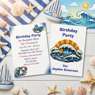 Invitación Fiesta de Cumpleaños Personalizada de Tiburón y Ba