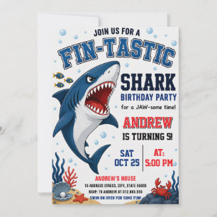 Invitación Fiesta de cumpleaños personalizada de tiburones en