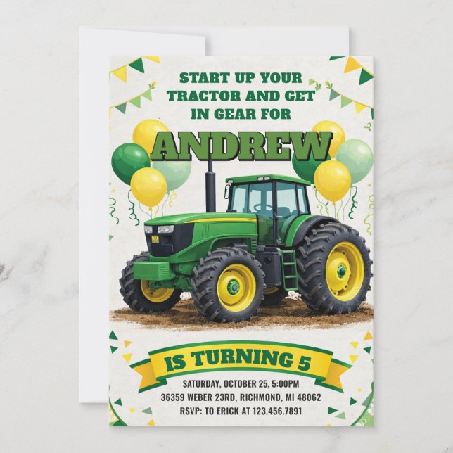 Invitación Fiesta de cumpleaños personalizada de Tractor simp (Anverso)