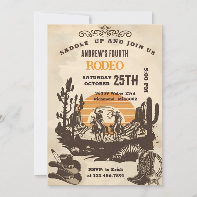 Invitación Fiesta de cumpleaños personalizada de vaquero del  (Anverso)