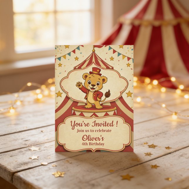 Invitación Fiesta de Cumpleaños Personalizada del Circo Vinta (Vintage Circus Birthday Party Personalized Invitation)