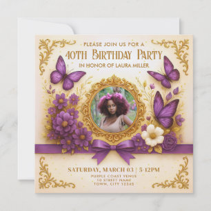 Invitación Fiesta de Cumpleaños Personalizada Mariposa Morada