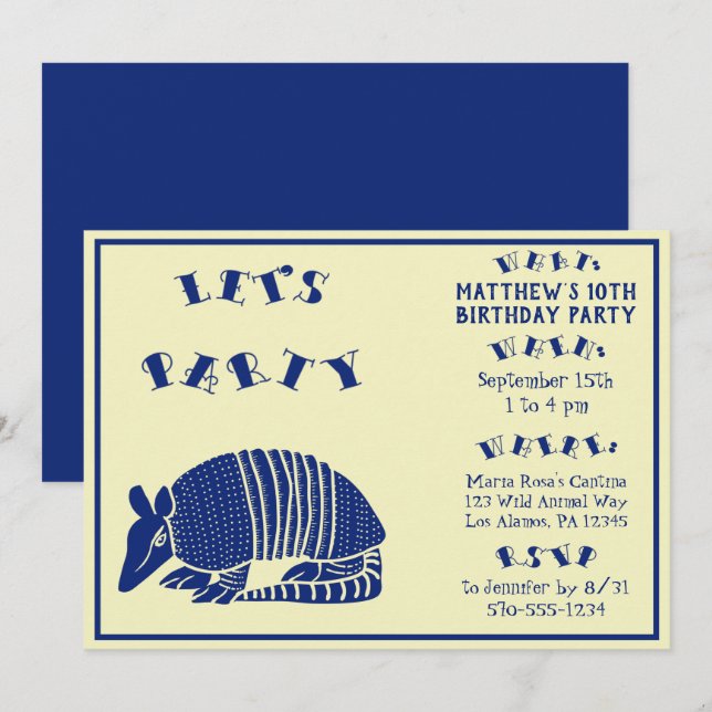 Invitación Fiesta de cumpleaños personalizada Navy Blue Armad (Anverso / Reverso)