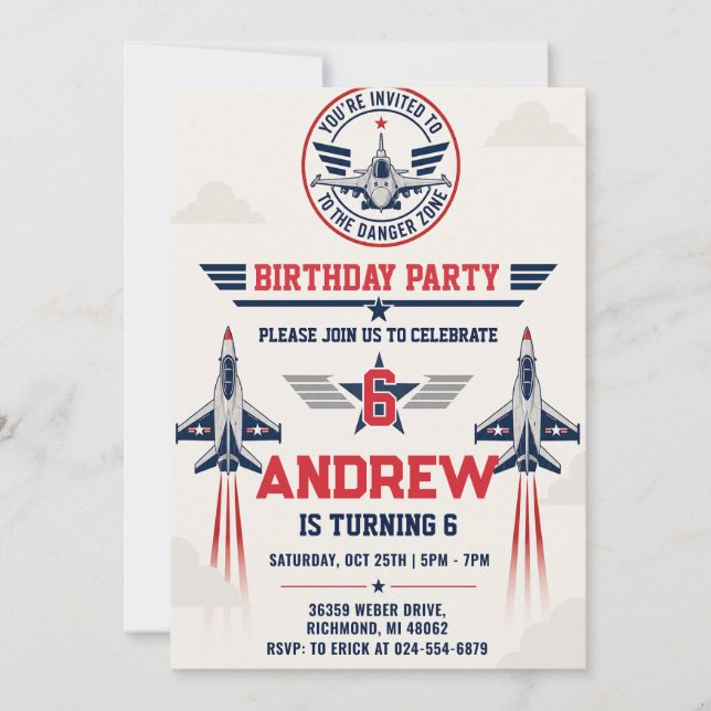 Invitación Fiesta de cumpleaños personalizada para niño pilot (Anverso)
