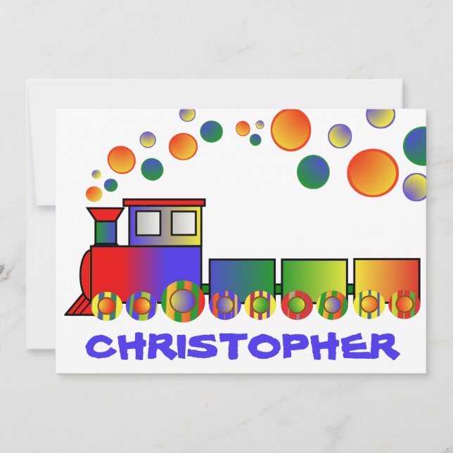 Invitación Fiesta de cumpleaños personalizada tren colorido (Anverso)